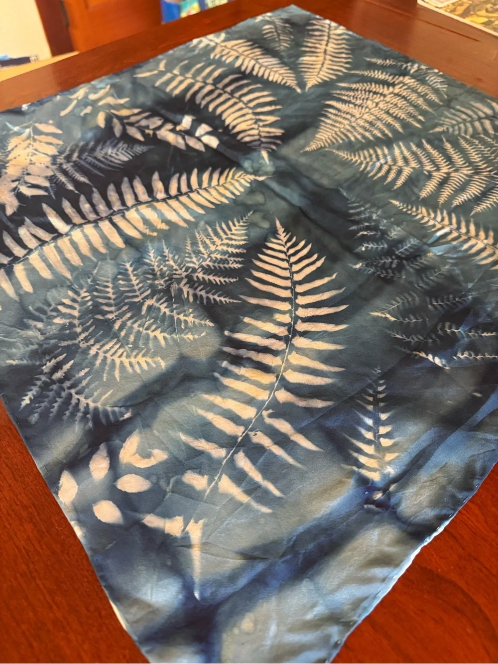 Silk Fern Pattern Cyanotype scarf
